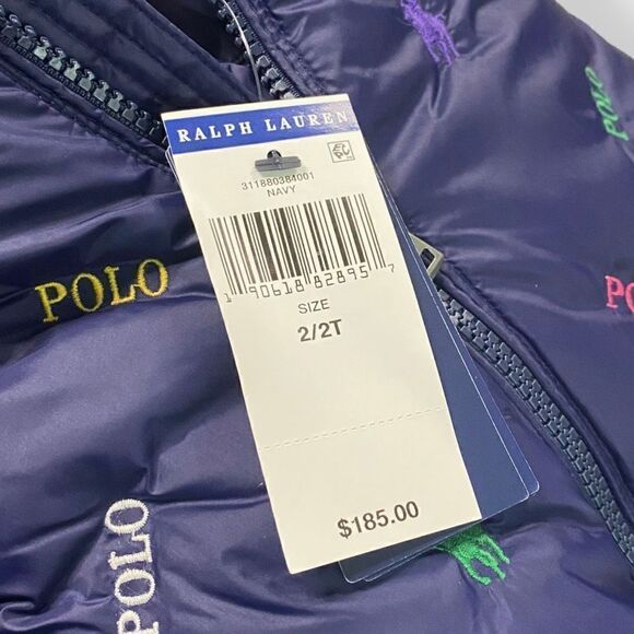 Polo Ralph Lauren Toddler Unisex Navy Logo Quilted Down Jacket size 2T New - Picture 12 of 12